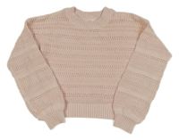 Svetloružový děrovaný crop sveter M&S