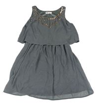 Tmavosivé šifónové šaty s flitrami H&M