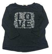 Čierne tričko s nápisom a kvietkami zn. H&M