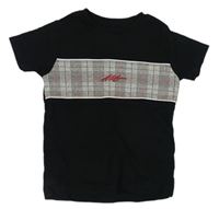 Černo-šedé tričko s logem a kostkovaným vzorem Next 