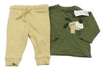 2Set - Khaki melírované triko s pejskem + béžové tepláky F&F