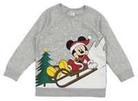 Sivo-biela melírovaná mikina s Mickey s vánočním motívom H&M