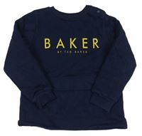 Tmavomodrá mikina s logom a vreckom a prešívanymi vyteplenými rukávy TED BAKER