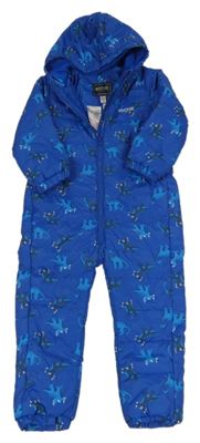 Safírová prošívaná šusťáková funkční zimní kombinéza s dinosaury a kapucí REGATTA