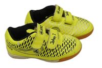 Křiklavě žluto-černo-bílé vzorované koženkové sálovky s logom JAKO vel. 28