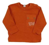 Tmavooranžová rebrovaná mikina s vreckom s nápismi Topomini