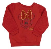 Červená mikina s Minnie s flitry a chlupatými rukávy George