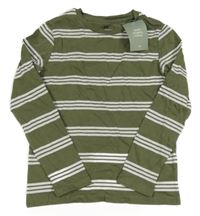 Nové - khaki-bílé pruhované triko H&M