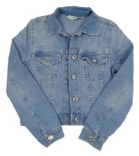 Světlemodrá tepláková riflová crop bunda s límečkem H&M