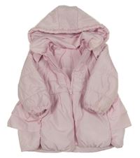 Svetloružový prešívaný šušťákový zimný kabát s volániky a odopínacíá kapucňou s kanýrkem tutto piccolo