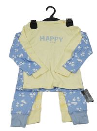 Nové - 2x - Pyžamo - Žluto-modré s nápisy a zajíčky a květy St. Bernard