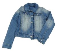 Modrá tepláková rifľová crop bunda s volánikom name it.