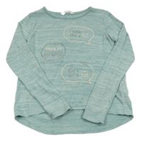 Mentolové melírované úpletové mikinotriko s nápismi a smajlíkmi a mačičkou a tigrom H&M