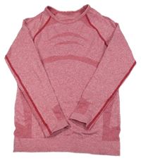 Jahodové melírované thermo triko se vzorem a pruhy 