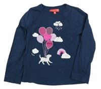 Tmavomodré triko s pejskem a balonky a obláčky ZAB