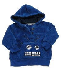 Zafírová plyšová mikina s príšerkou a vreckom a kapucňou lupilu