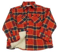Červeno-tmavomodro/zeleno-béžová kostkovaná zateplená košilová bunda Next