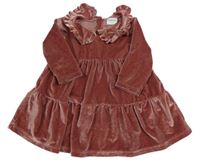 Starorůžové třpytivé sametové šaty s límečkem F&F