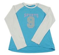 Modro-biele tričko s číslom a nápisom alive