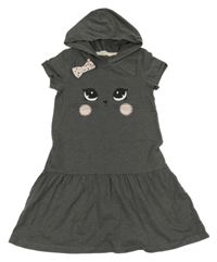 Tmavošedé melírované šaty s kočičkou a mašlí a kapucí H&M