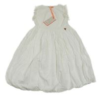 Nové - bílé žebrovano/plátěné balonové šaty s krajkovými květy ANGEL&ROCKET