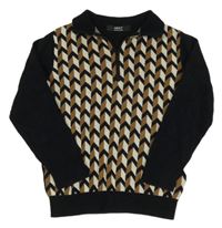 Čierno-hnedo-smotanový vzorovaný sveter s golierikom Next