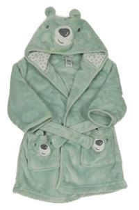 Mentolový plyšový župan s medvídky a kapucí C&A