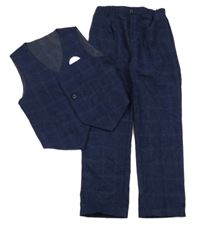 2Set - Tmavomodré kockované spoločenské kalhoty + vesta