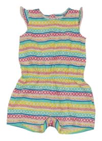 Barevný pruhovaný vzorovaný kraťasový overal s volánky lupilu