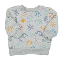 Svetlosivá melírovaná mikina s obrázkami PRIMARK