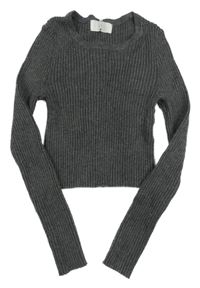 Tmavosivý melírovaný rebrovaný úpletový crop sveter H&M