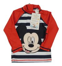 Nové - Tmavomodro-bílo-červené pruhované UV triko s Mickeym Disney 
