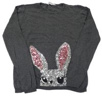 Tmavosivý melírovaný sveter so zajíčkem z flitrů H&M
