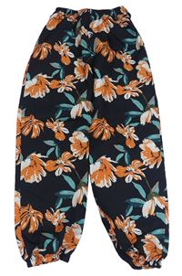 Černé květované lehké cuff kalhoty Shein