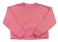Neónově ružová melírovaná crop mikina s nápisom zn. Primark