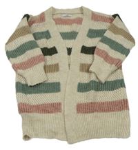 Béžovo-zeleno-růžový pruhovaný svetrový cardigan Hailys