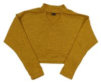 Medová melírovaná úpletová crop mikina s prestrihom New Look