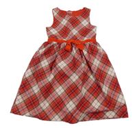 Červeno-béžovo-vínové kostkované třpytivé šaty s mašlí H&M