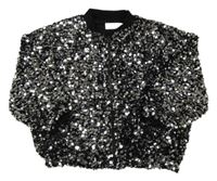 Černo-stříbrná flitrová propínací mikina Leigh Tucker