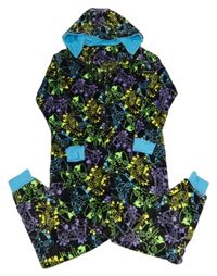 Nové - Čierna skvrnitá chlpatá kombinéza s ovladači a kapucňou Dunnes