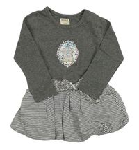 Tmavošedo-pruhované bavlněné šaty s klecí a třpytkami Kanz