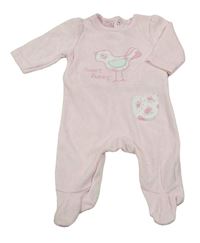 Světlerůžový sametový overal s ptáčkem a kapsou Early Days