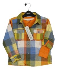Nové - 2set - Oranžové triko + barevná kostkovaná košile M&S