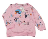 Nové - Ružová ľahká mikina s dívkou a motýly