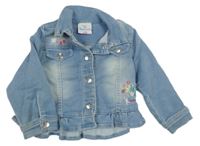 Modrá tepláková riflová bunda s výšivkami květů Topomini