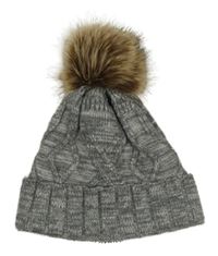 Šedá melírovaná pletená čepice s bambulí