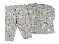 2set - Šedé melírované triko s jednorožci a duhami + legíny Liegelind