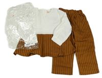 Nové - 2set - Bielo-hnedá tunika s pruhy + hnedé pruhované nohavice Shein