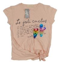 Nové - Ružové tričko s nápisom a uzlom