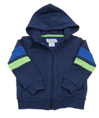 Tmavomodrá prepínaci mikina s pruhy na rukávech a kapucňou